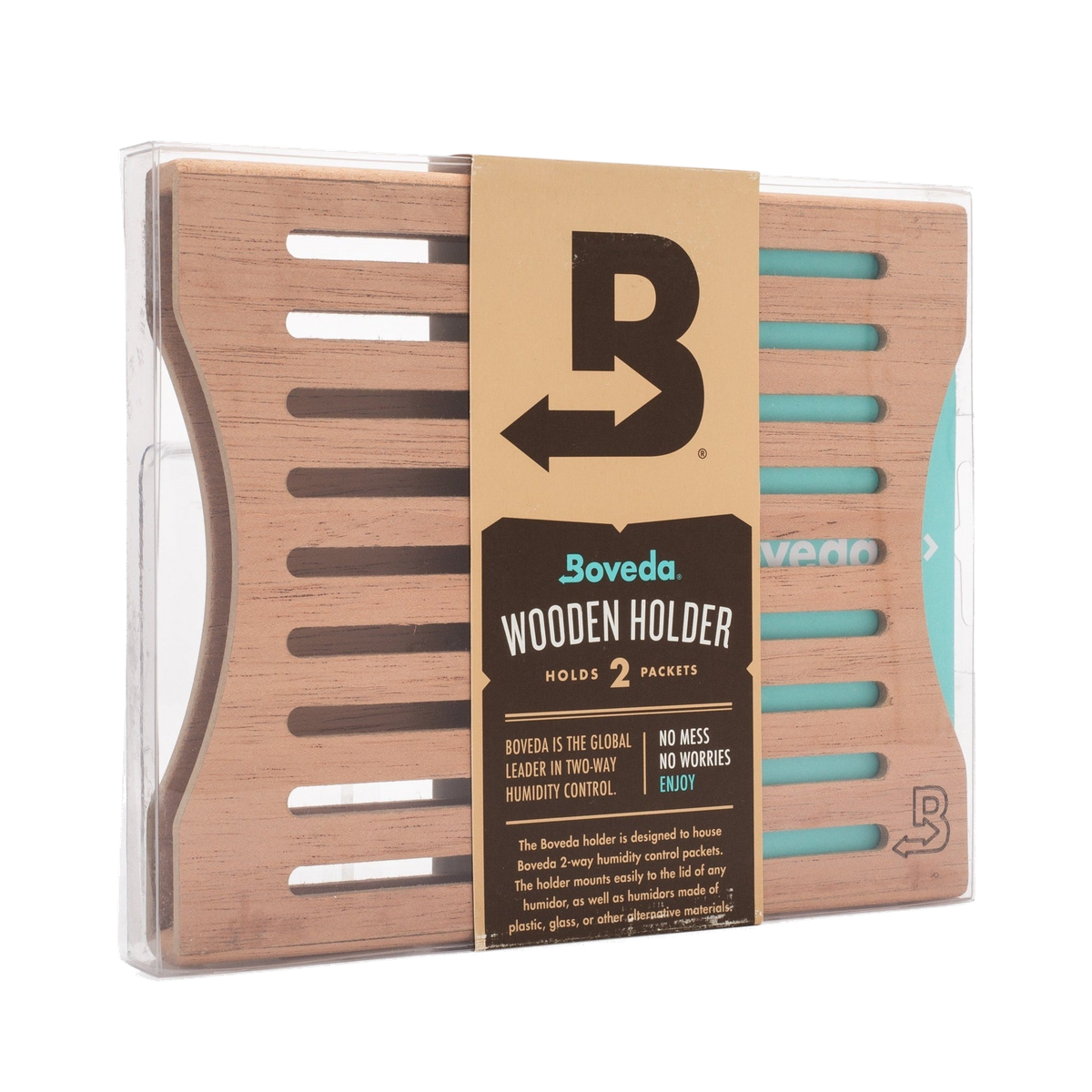 Boveda cedar wooden holder shown with its retail packaging