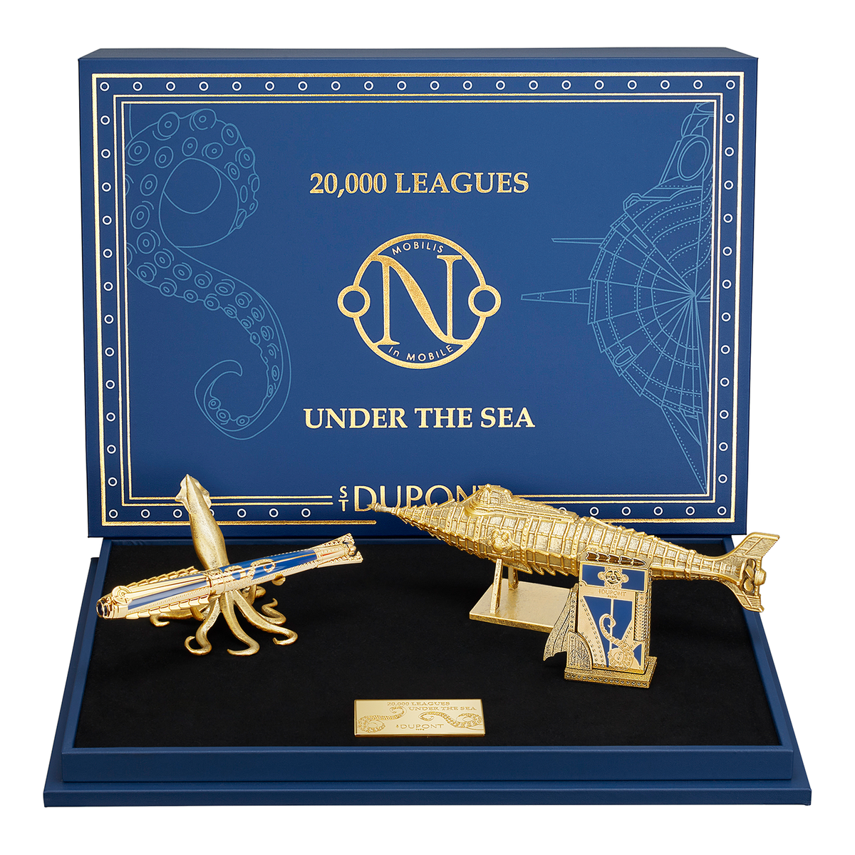 S.T. Dupont Mobilis collector set — 20,000 Leagues Under the Sea, blue, Nautilus display