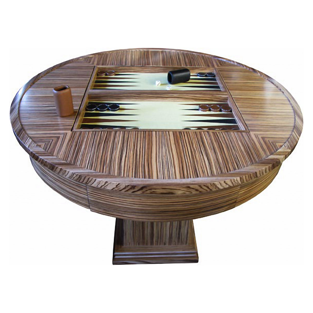 Geoffrey Parker – table de jeux ronde en Zebrano avec tablier de backgammon