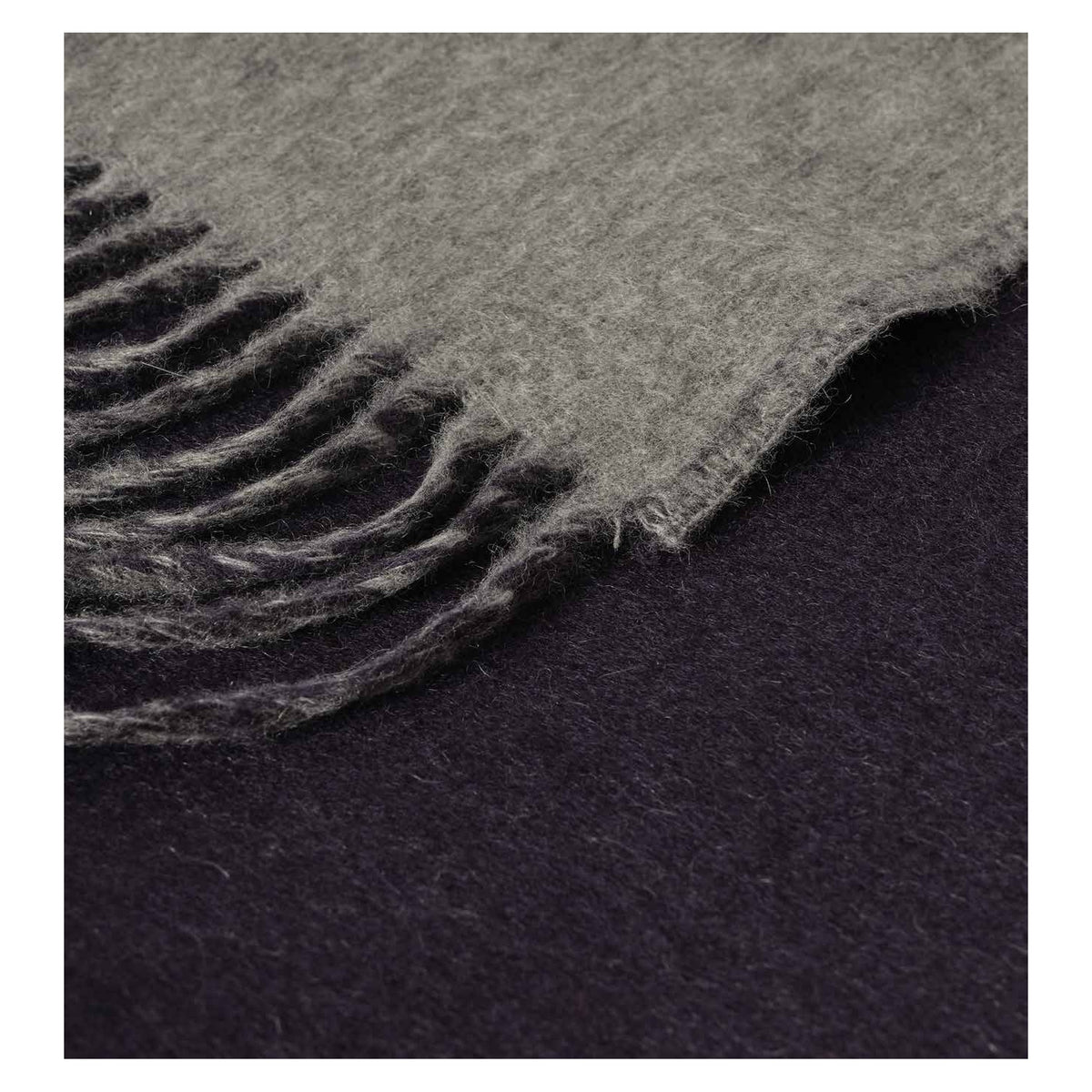 Johnstons of Elgin Plain Reversible Throw in Navy / Light Grey — detail