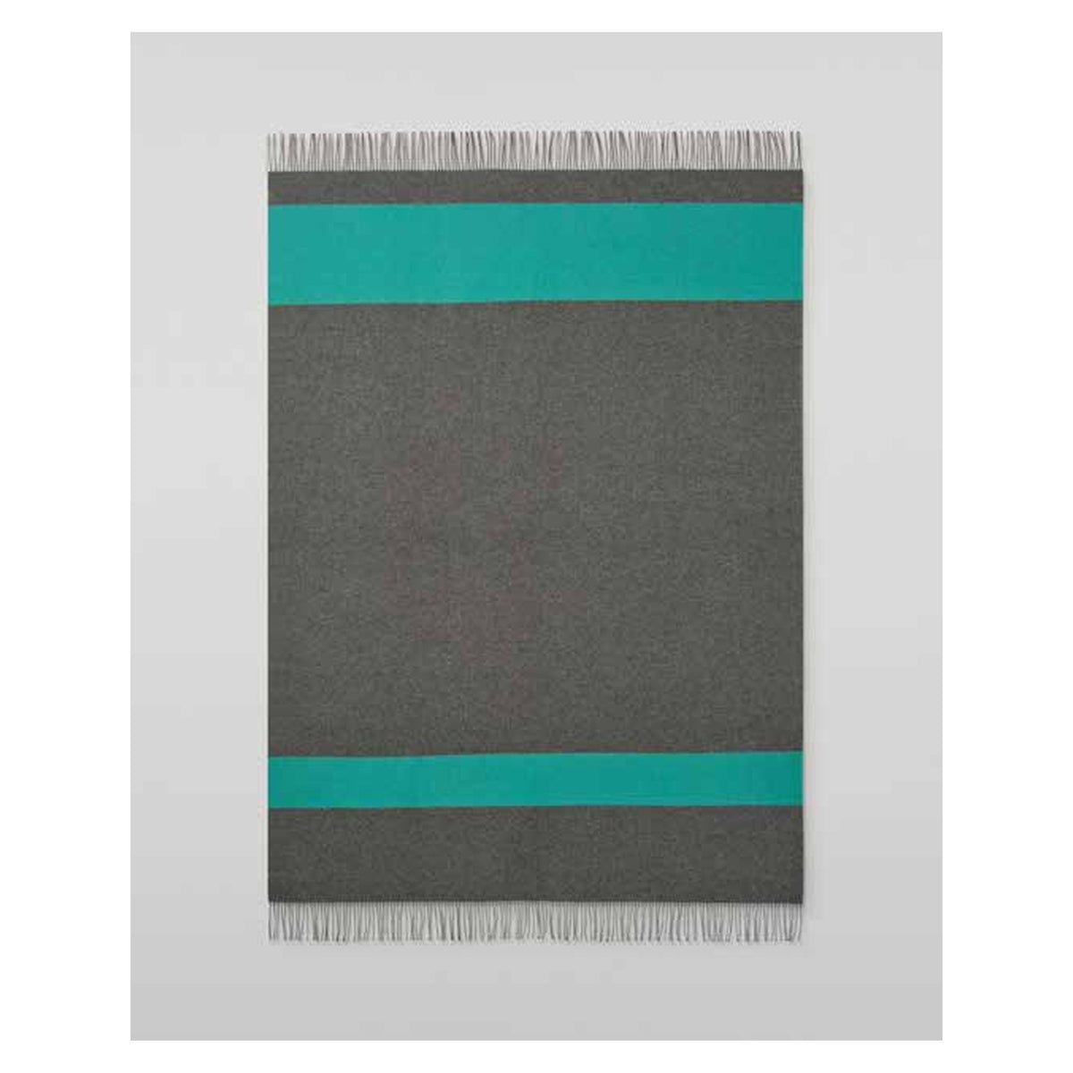 Johnstons of Elgin Stripe Throw in Charcoal & Turquoise — laid flat