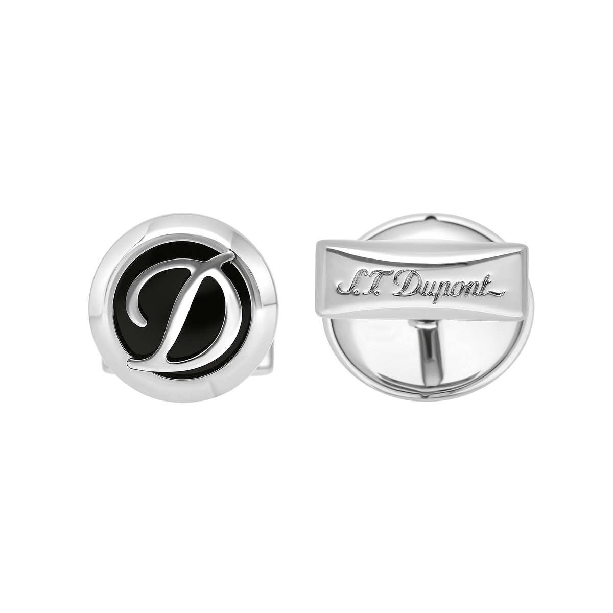 S.T. Dupont Cufflinks Round Logo Black Inox