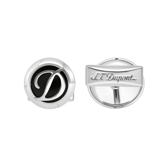 Boutons de manchette S.T. Dupont ronds logo noirs inox