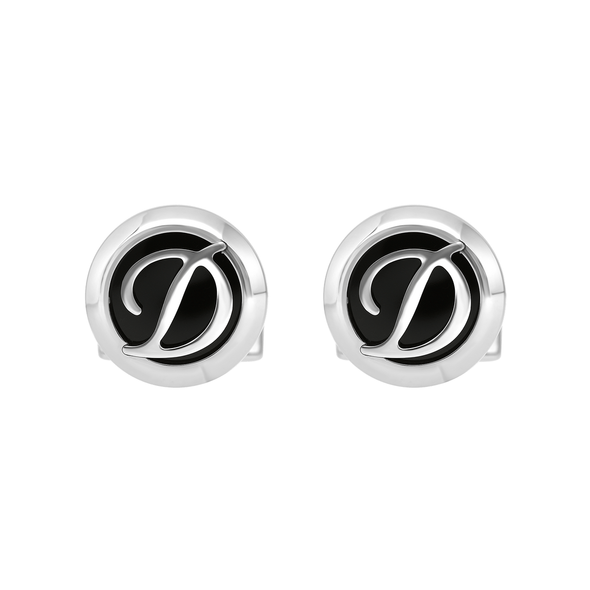 S.T. Dupont Cufflinks Round Logo Black Inox — angle view