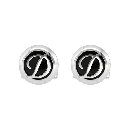 S.T. Dupont Cufflinks Round Logo Black Inox — angle view
