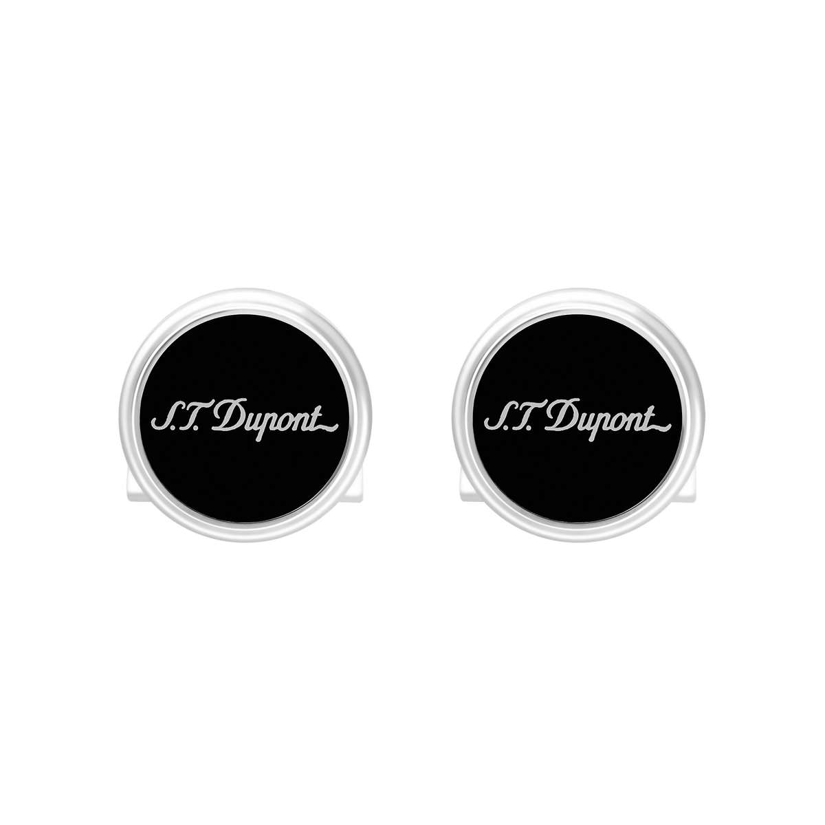S.T. Dupont Cufflinks Std Black Laq Silver — angle view