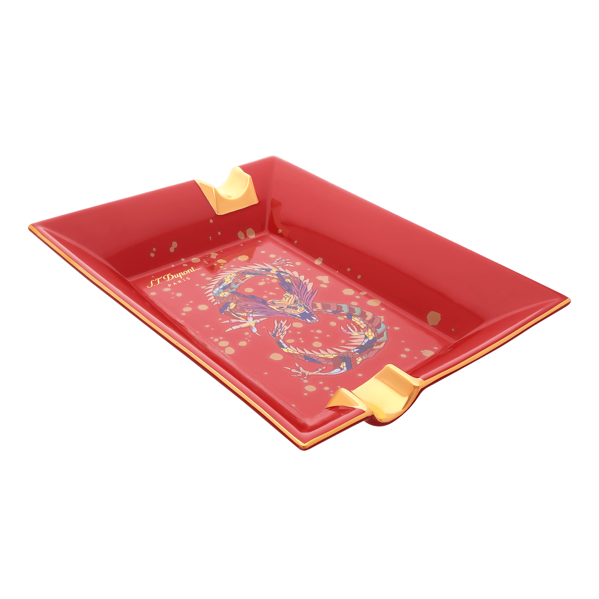 S.T. Dupont Large Ashtray Dragon Burgundy — angle view