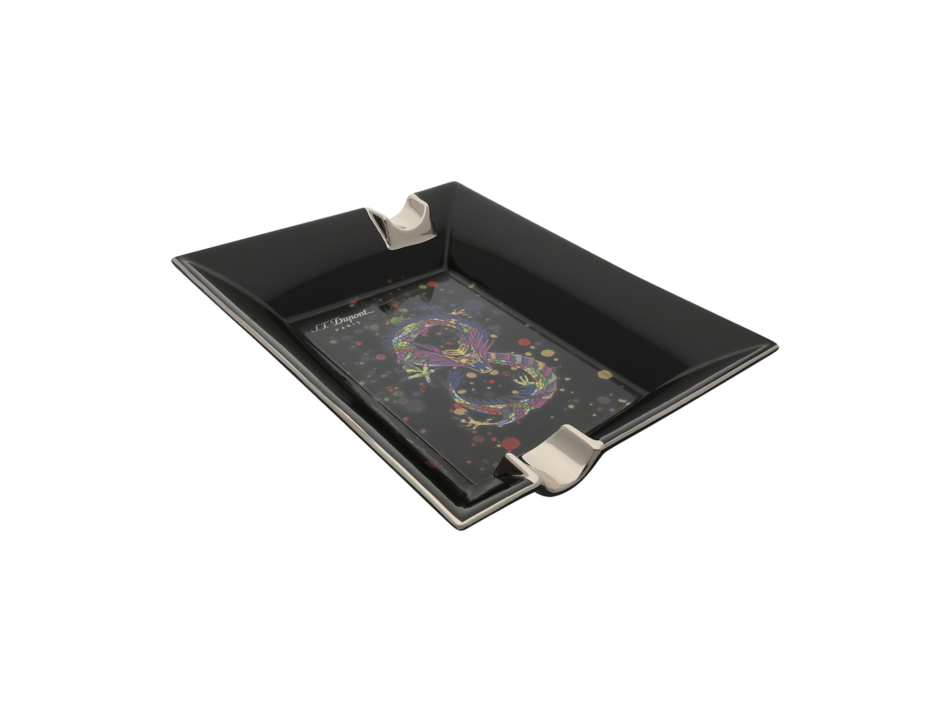 S.T. Dupont Large Ashtray Dragon Black — angle view