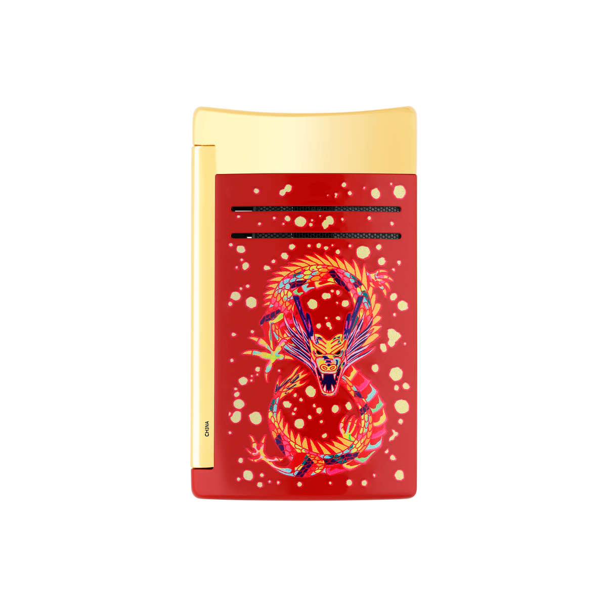 S.T. Dupont Lighter Dragon Burgun Goldn — angle view