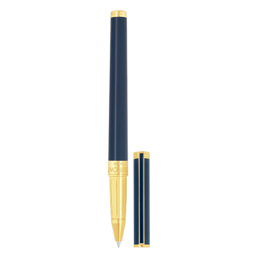 S.T. Dupont Classique convertible rollerball pen, shiny blue lacquer and yellow gold - ref 042077N