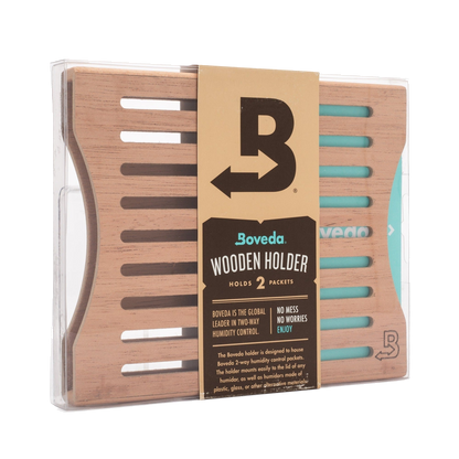 Boveda cedar wooden holder shown with its retail packaging
