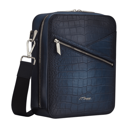 Sac bandoulière S.T. Dupont cigare bleu grainé — vue de trois quarts