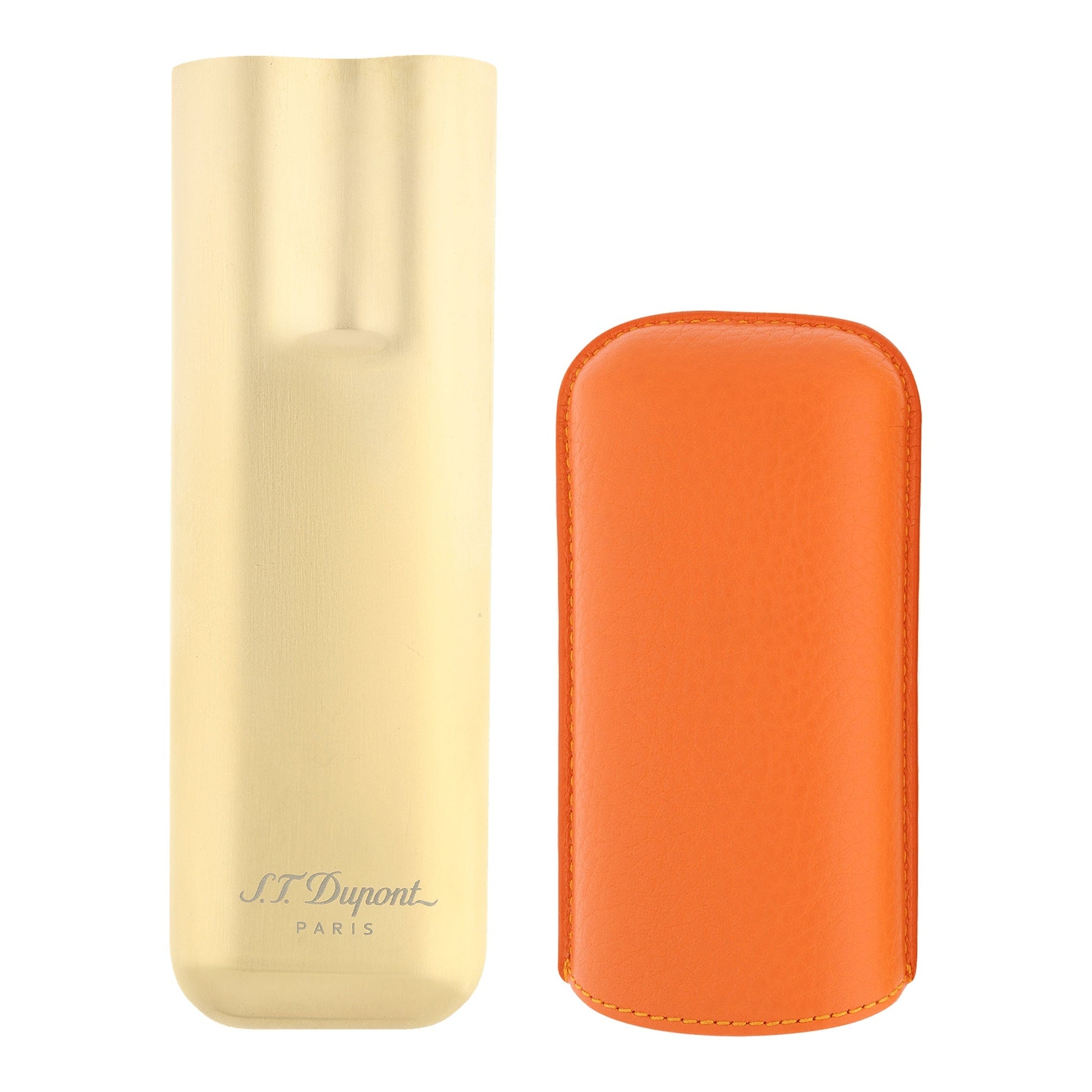 S.T. Dupont Cigar Case - Double Orange (Gold Base) — angle view