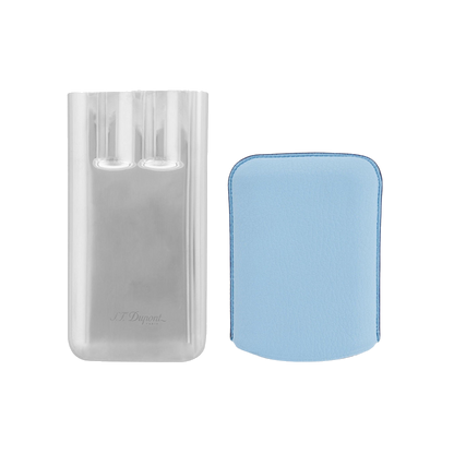 S.T. Dupont Cigar Case 3 Cg Case Turquoise Grained Chrome — angle view