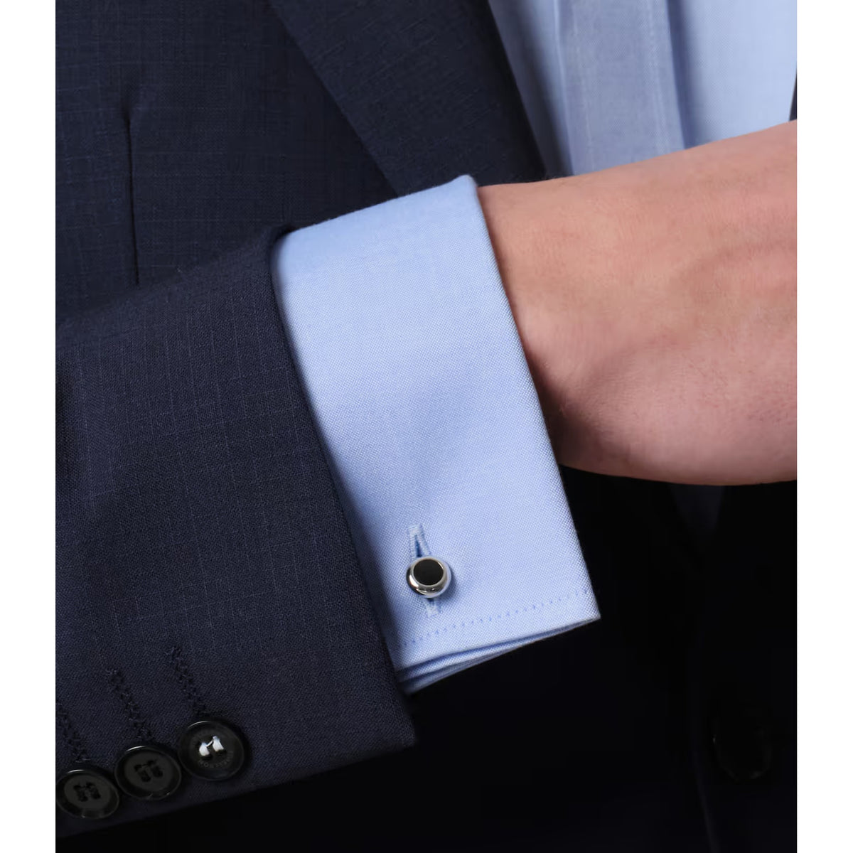 Essentials - Cufflinks Mini Round Silver Black