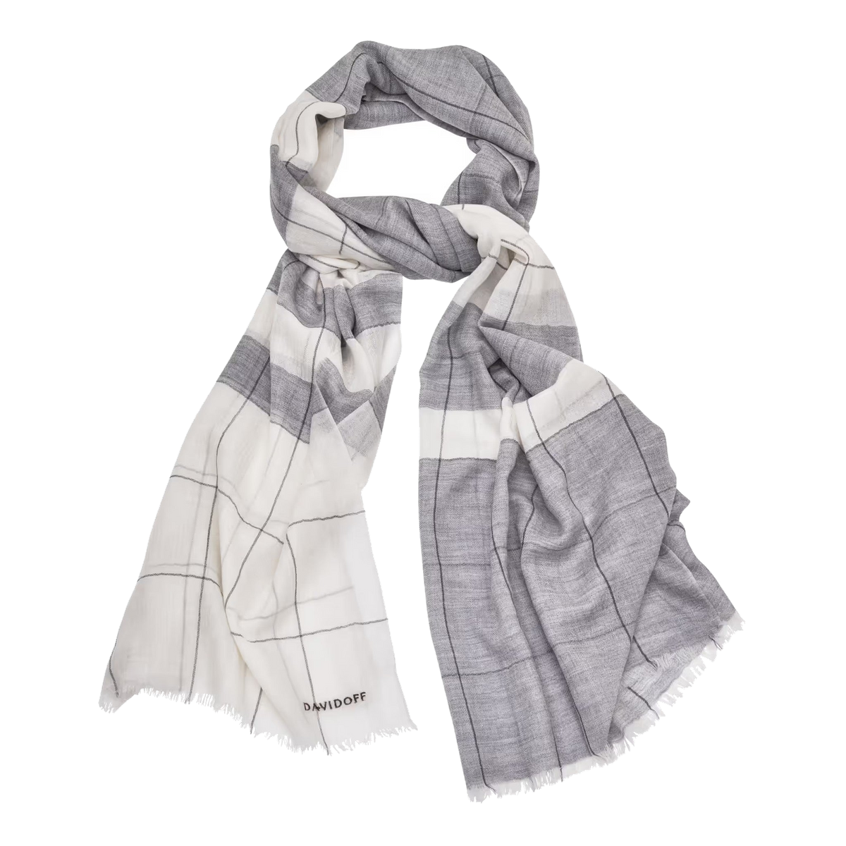 DAVIDOFF PARIS Scarf Check Pattern Grey - drape