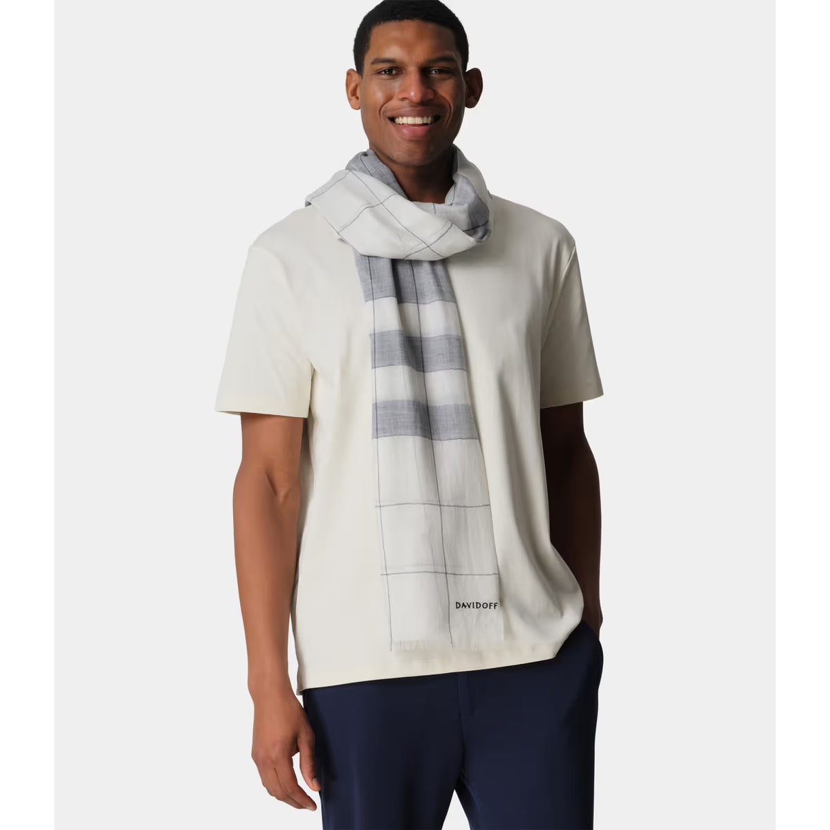 DAVIDOFF PARIS Scarf Check Pattern Grey - folded