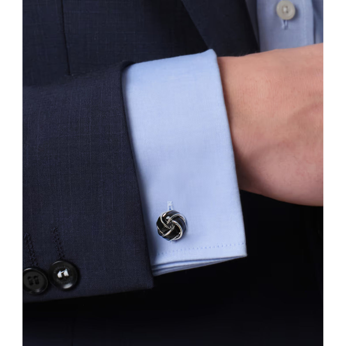 Essentials - boutons de manchette nœud argent et noir