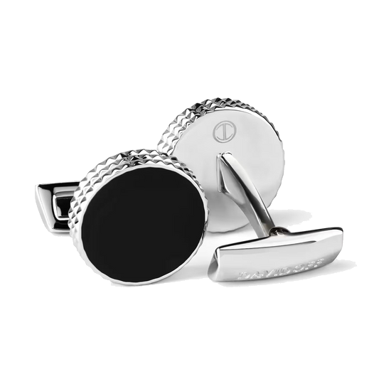 Boutons de manchette DAVIDOFF PARIS ronds argent noirs