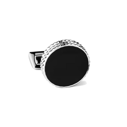 DAVIDOFF PARIS Cufflinks Round Silver Black - pair