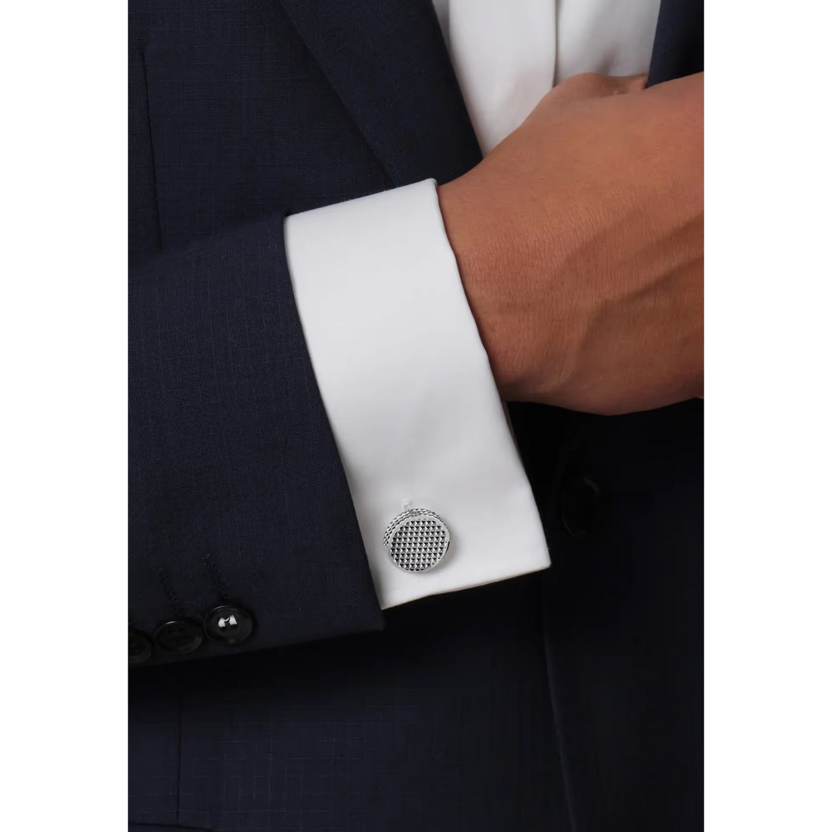 Boutons de manchette DAVIDOFF PARIS ronds argent - arrière