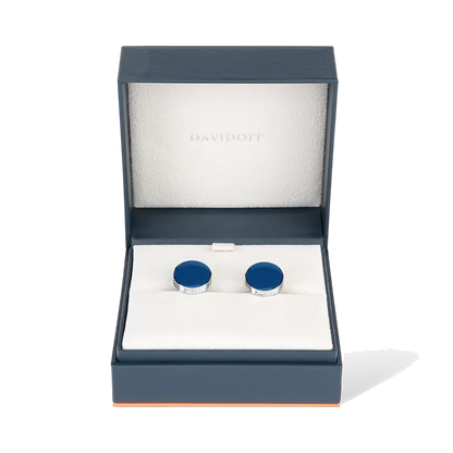 DAVIDOFF PARIS Cufflinks Round Silver Blue - detail