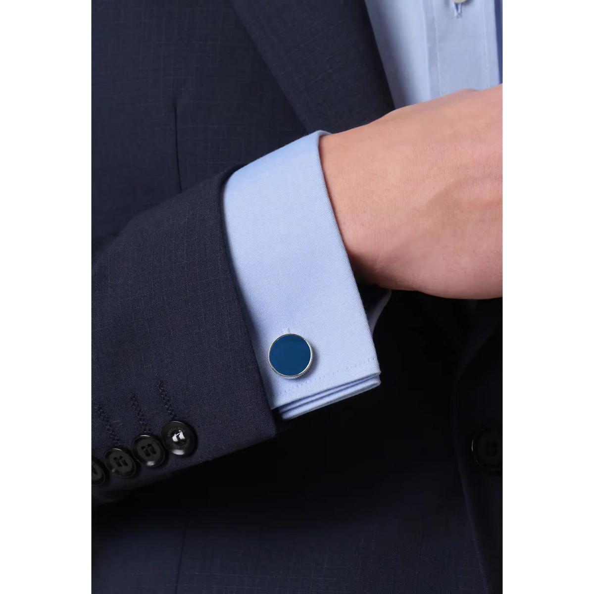 DAVIDOFF PARIS Cufflinks Round Silver Blue - back