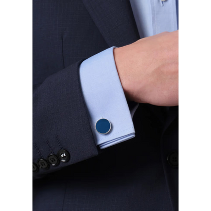 DAVIDOFF PARIS Cufflinks Round Silver Blue - back