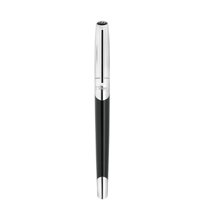 Stylo plume S.T. Dupont brillant argent noir — vue de trois quarts