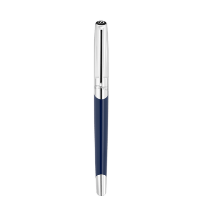 Stylo plume S.T. Dupont argent bleu bleu marine — vue de trois quarts