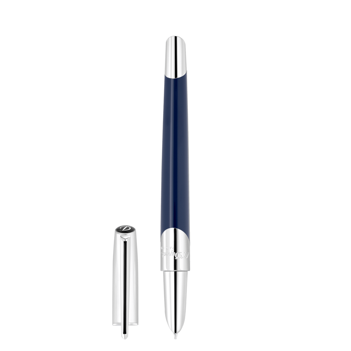 Stylo plume S.T. Dupont argent bleu bleu marine