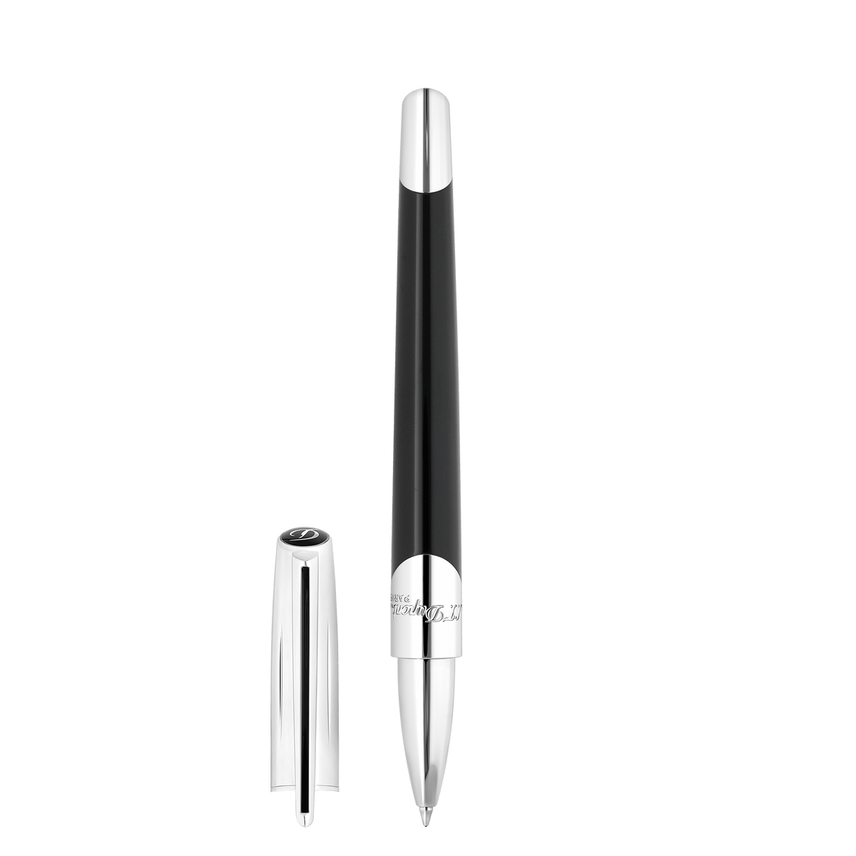 Stylo roller S.T. Dupont brillant argent noir