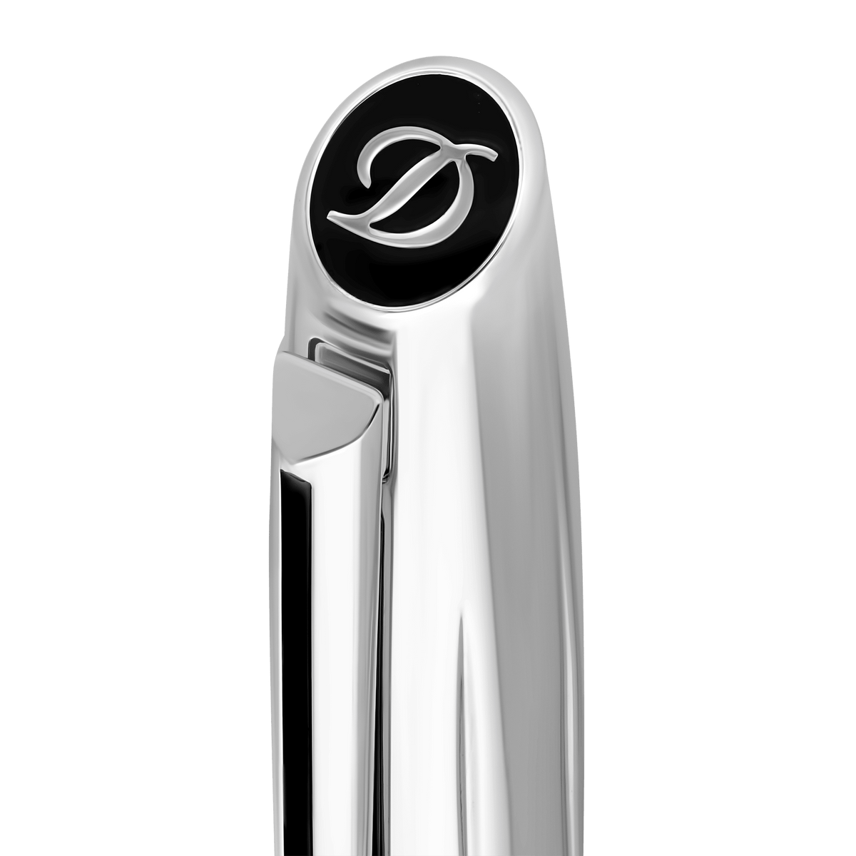 Stylo roller S.T. Dupont brillant argent noir — vue de détail