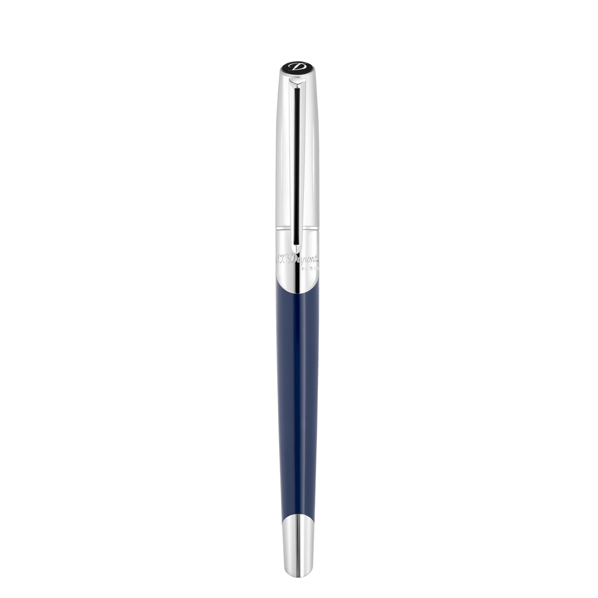 S.T. Dupont Rollerball Pen Silver Blue Navy — angle view