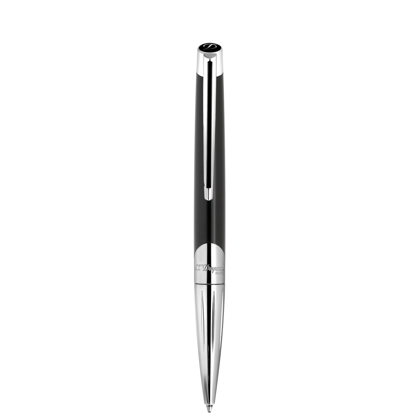 S.T. Dupont Defi Millennium Ballpoint Pen Shiny Silver Black — angle view