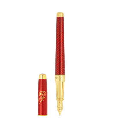 S.T. Dupont Line D Eternity - grand stylo plume nouvel un chinois Horse rouge / or jaune — vue de trois quarts