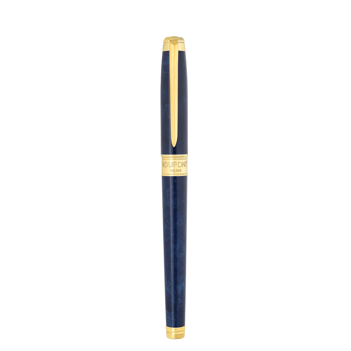 Stylo plume S.T. Dupont grand D Eternity popote bleu or jaune — vue de trois quarts