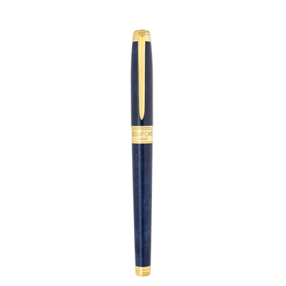 Stylo plume S.T. Dupont grand D Eternity popote bleu or jaune — vue de trois quarts