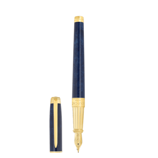 S.T. Dupont Large D Eternity Fountain Pen Popote Blue Yellow Gold