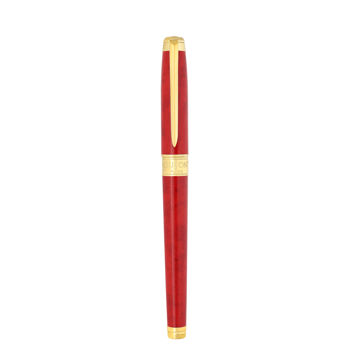 Stylo plume S.T. Dupont grand D Eternity popote rouge or jaune — vue de trois quarts