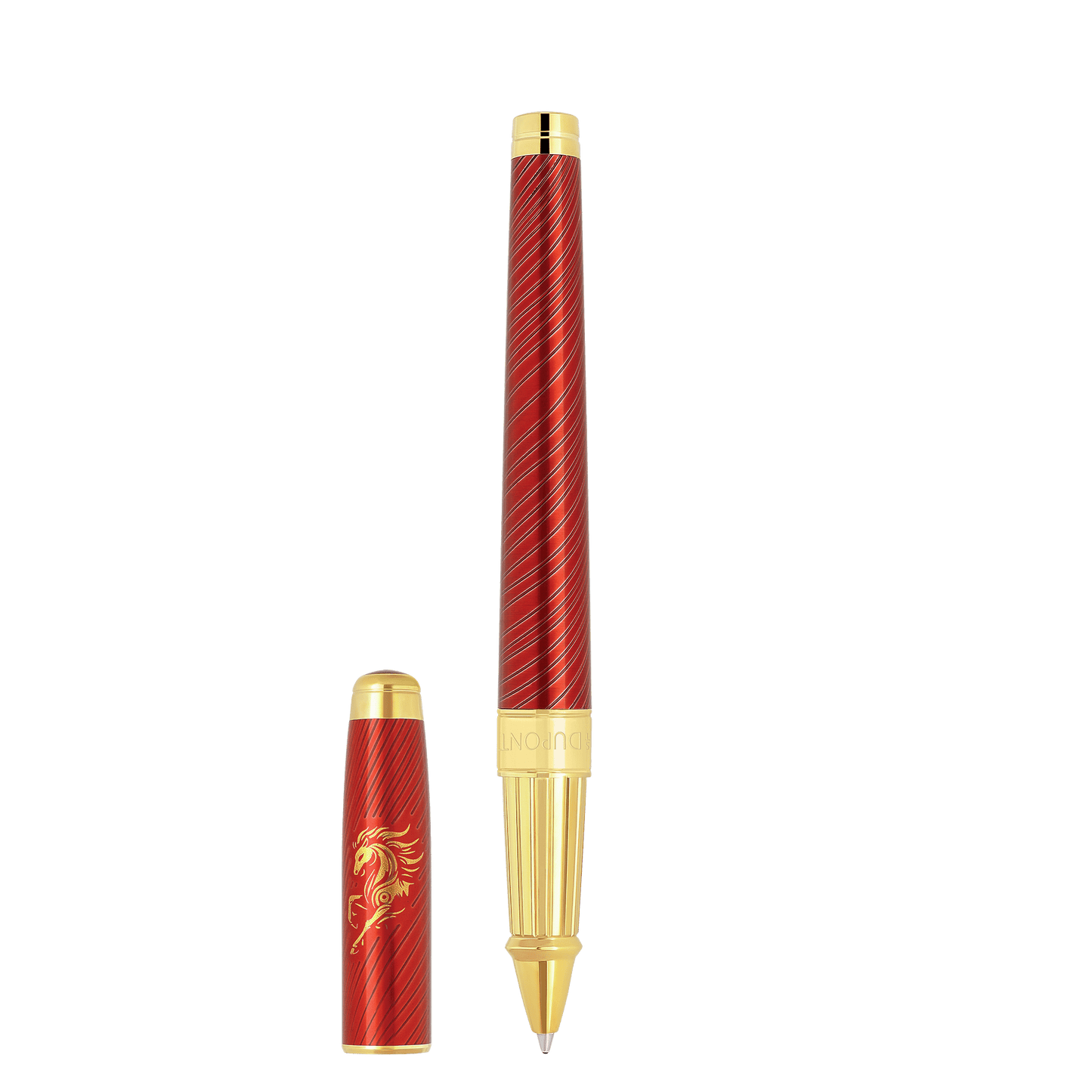 S.T. Dupont LINE D ETERNITY - LARGE ROLLERBALL PEN CHINESE NEW YEAR HORSE RED / YELLOW GOLD — official product image