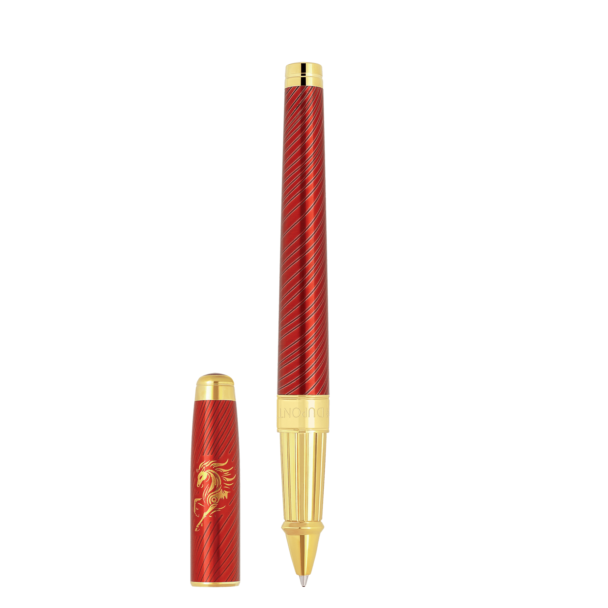 S.T. Dupont LINE D ETERNITY - LARGE ROLLERBALL PEN CHINESE NEW YEAR HORSE RED / YELLOW GOLD — official product image
