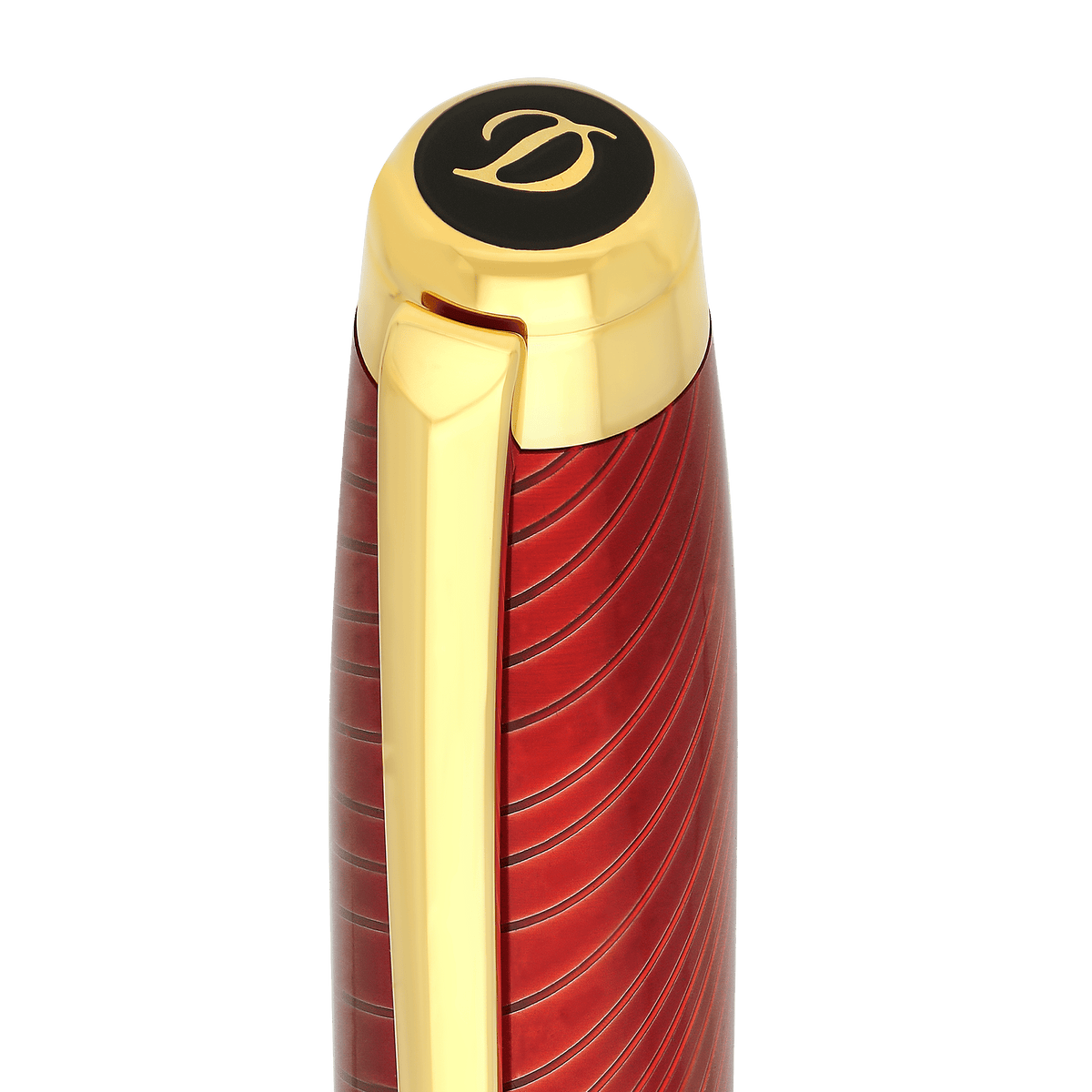 Stylo roller S.T. Dupont grand D crinière de cheval rouge or jaune — vue de détail