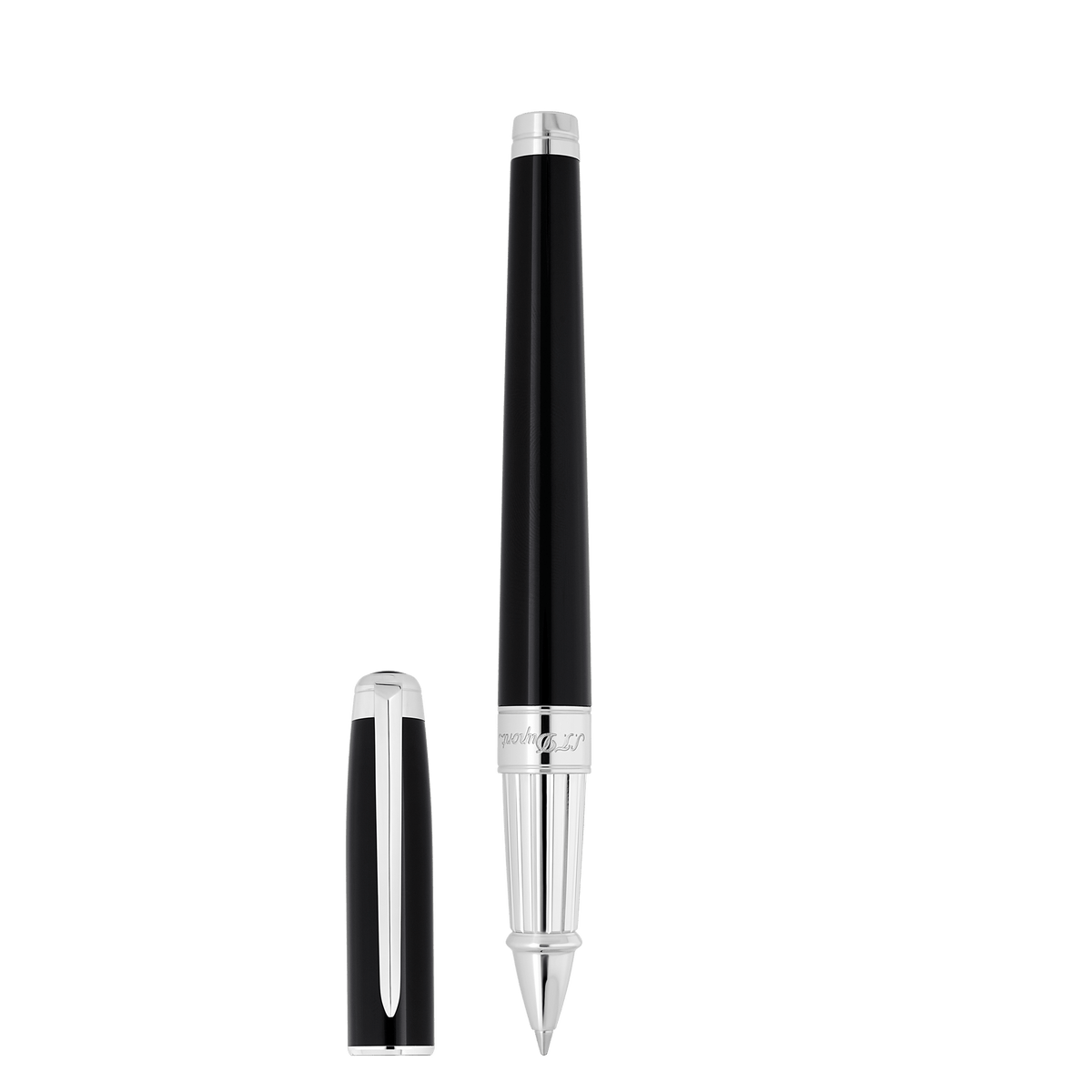 S.T. Dupont Large D Rollerball Pen Lacquer Black Palladium — angle view