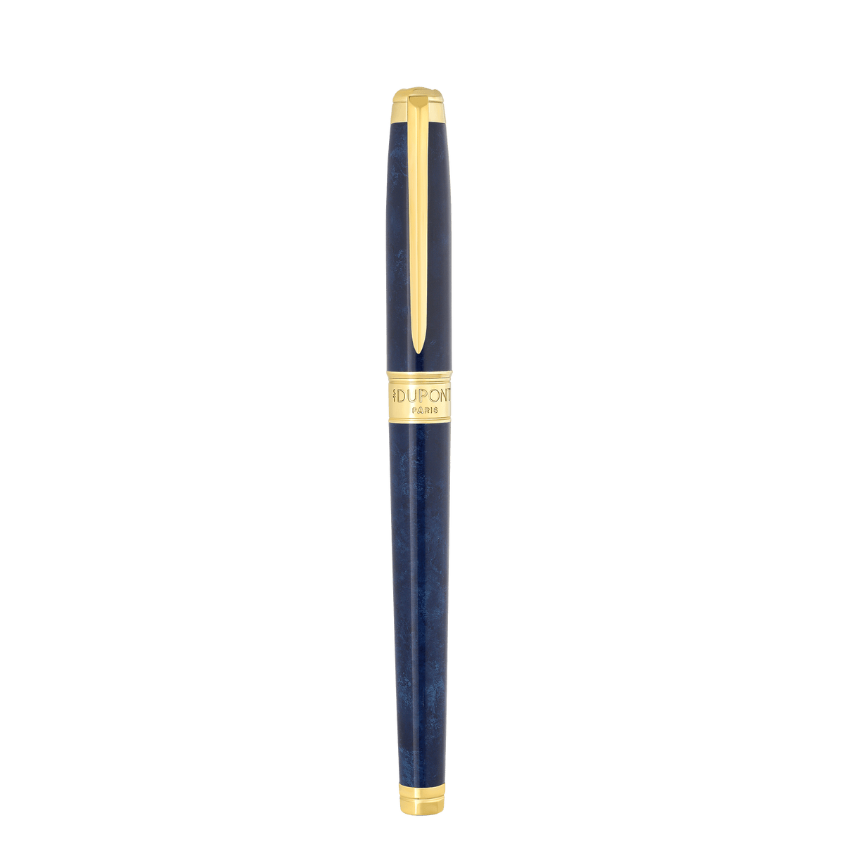 S.T. Dupont Large D Eternity Rollerball Pen Popote Blue Yellow Gold — angle view