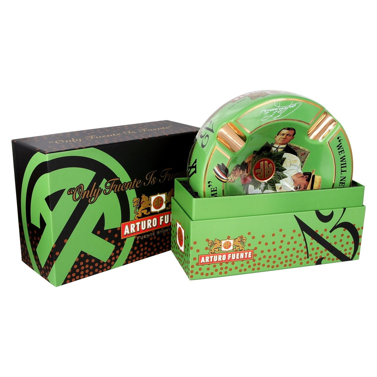 Fuente Round Ceramic Ashtray Green — with gift box
