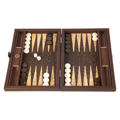 Manopoulos Dark Brown Cork Travel Backgammon – Cube Design