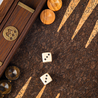 Manopoulos Dark Brown Cork Travel Backgammon – Cube Design (6)