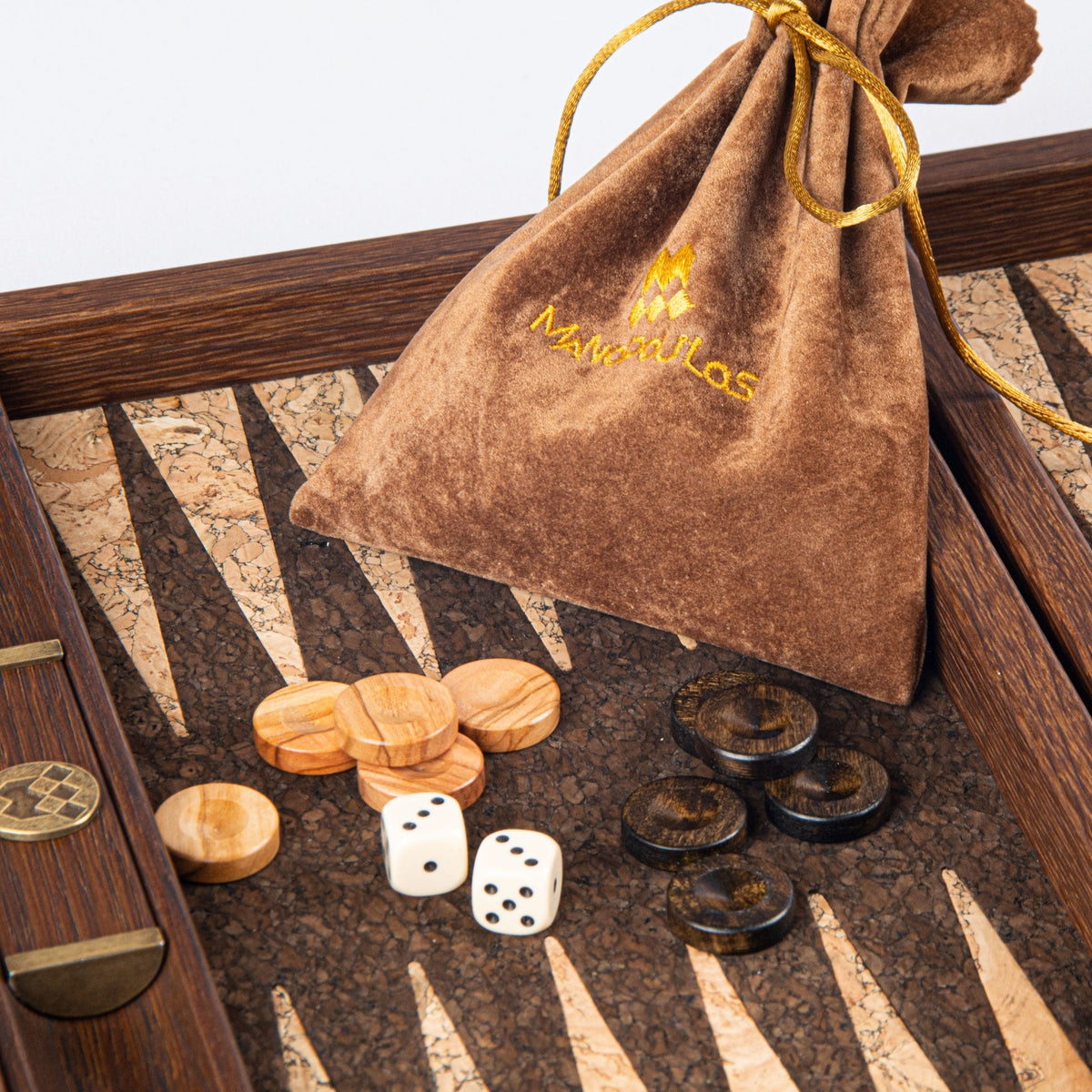 Manopoulos Dark Brown Cork Travel Backgammon – Cube Design (7)