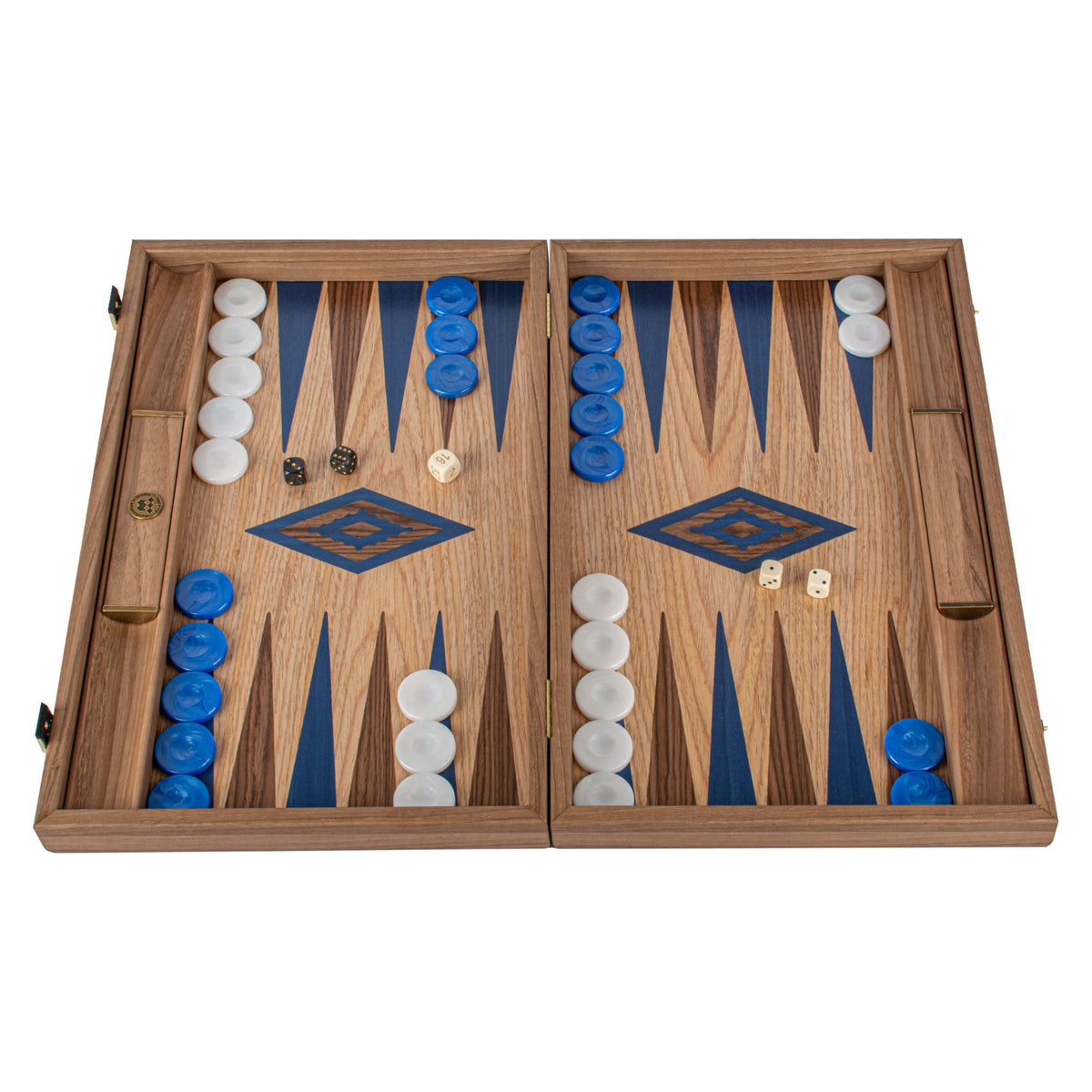 Manopoulos Oak & American Walnut Backgammon With Side Racks – BKD1BLU